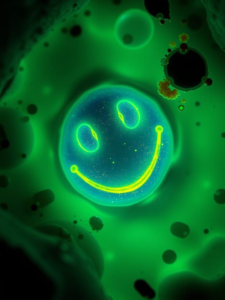 Bioluminescent Amoeba as Sapphire Smiley Face