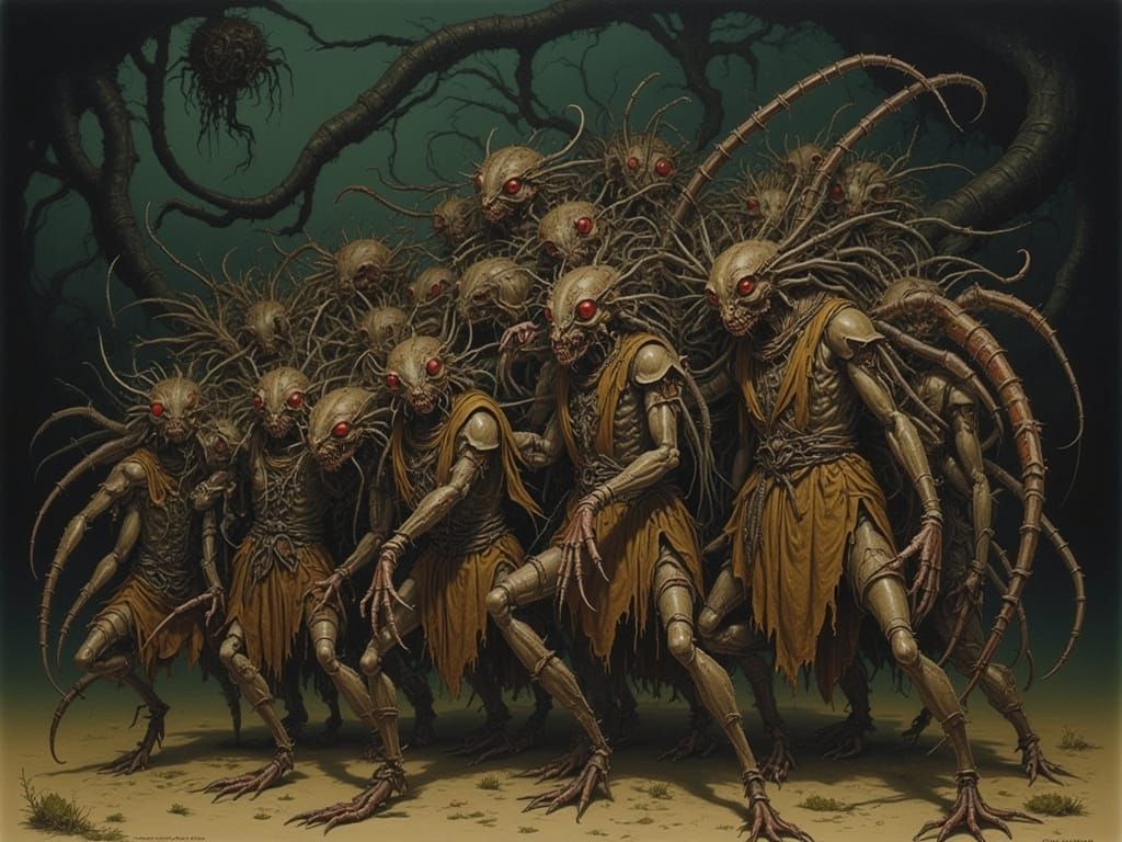 Menacing Alien Tribe in Ominous Forest