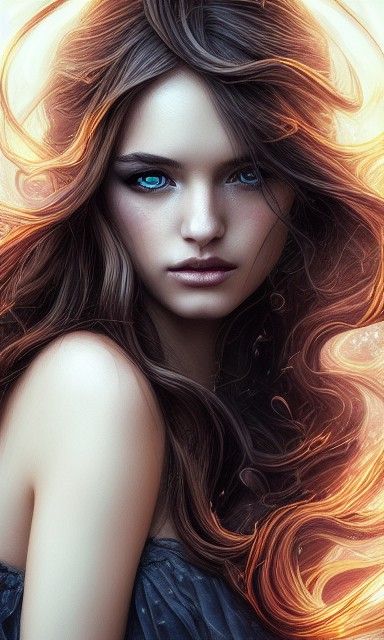 Sorceress Engulfed in Flames: Digital Art