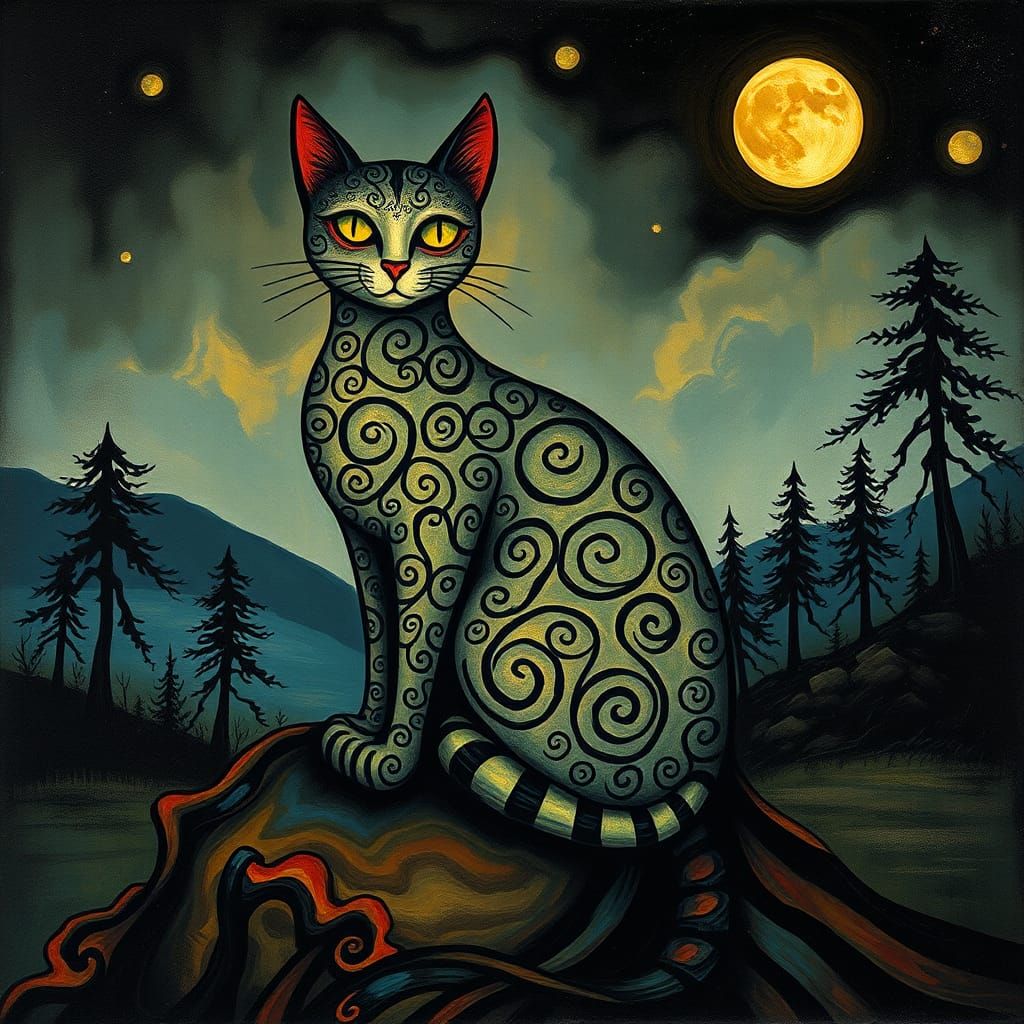 Surreal Cat in Dreamscape, Psychedelic Art