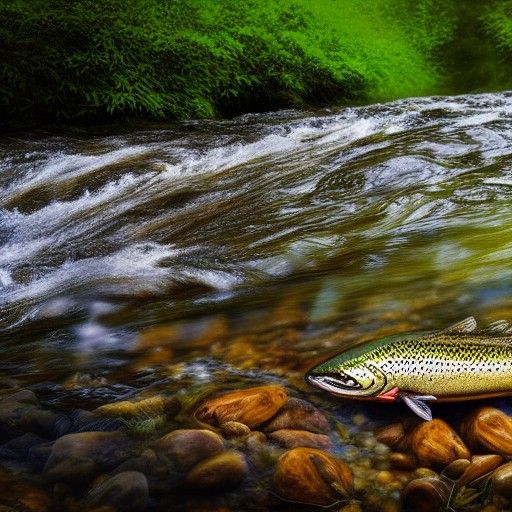 Trout Rising in Detailed River Scene