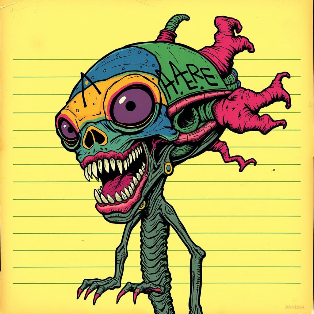 Grotesque, Cartoonish Alien Creature in Lowbrow Art Style