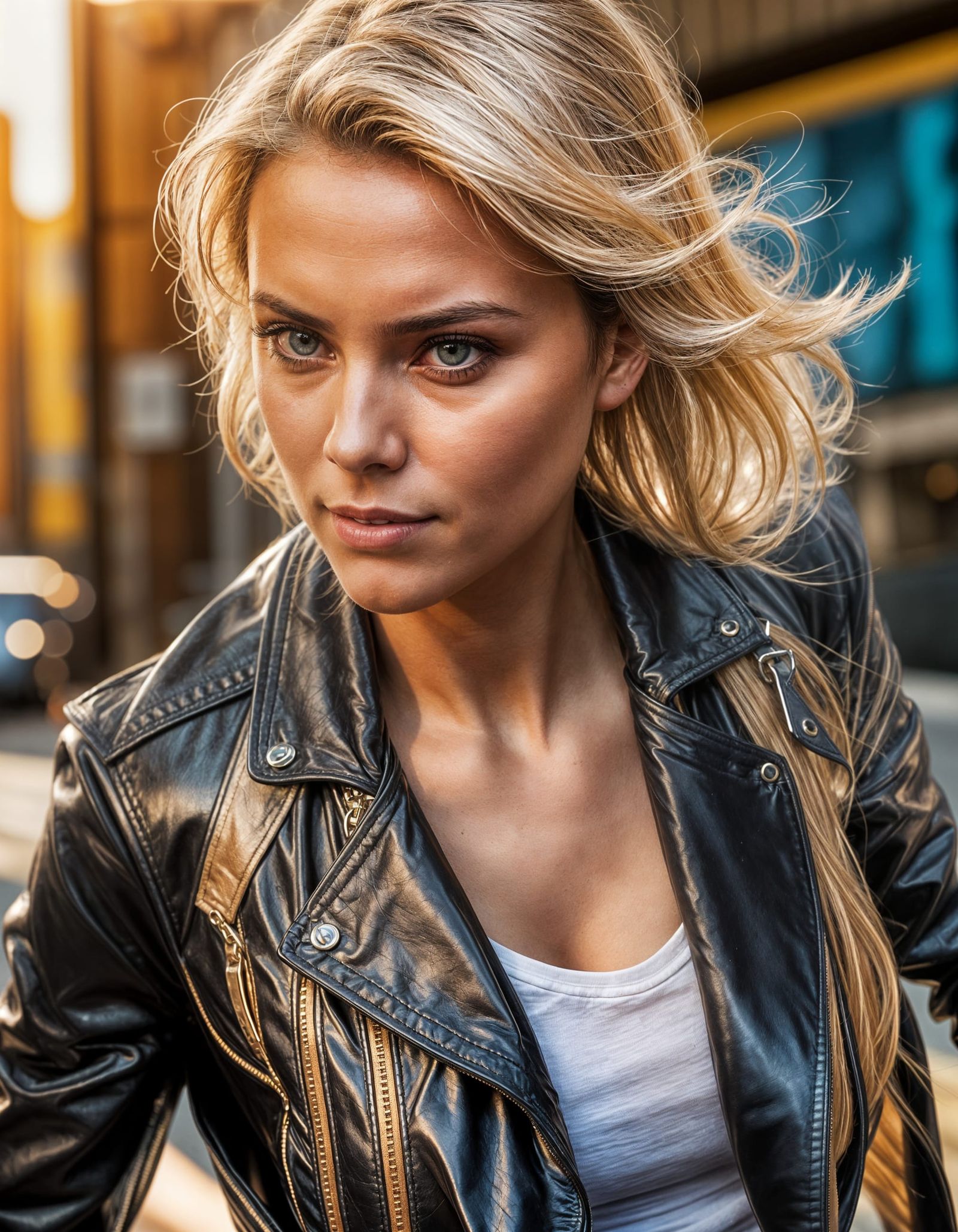 Woman Unzipping Leather Jacket Close-Up