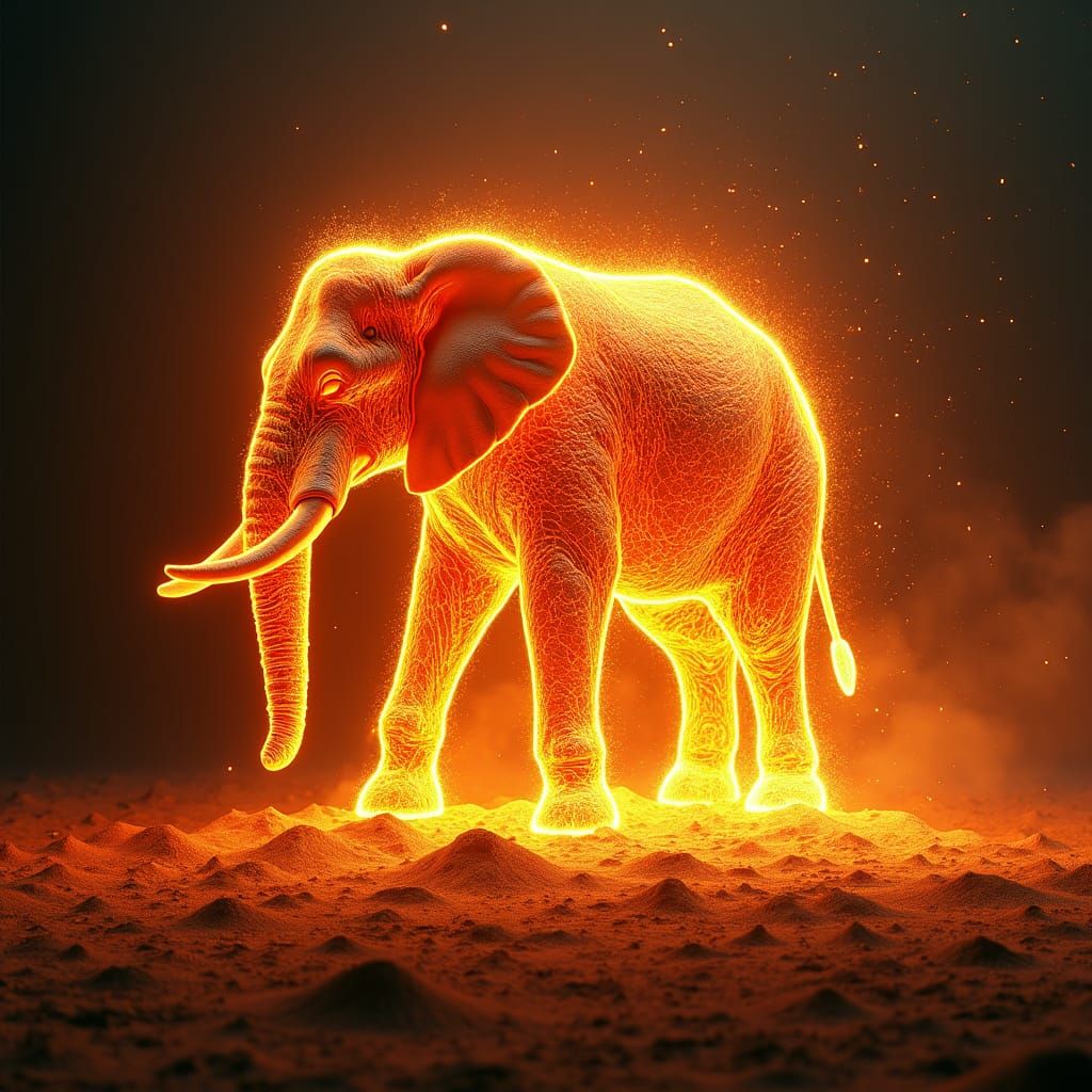 Epic Molten Metal Elephant in Fiery Storm