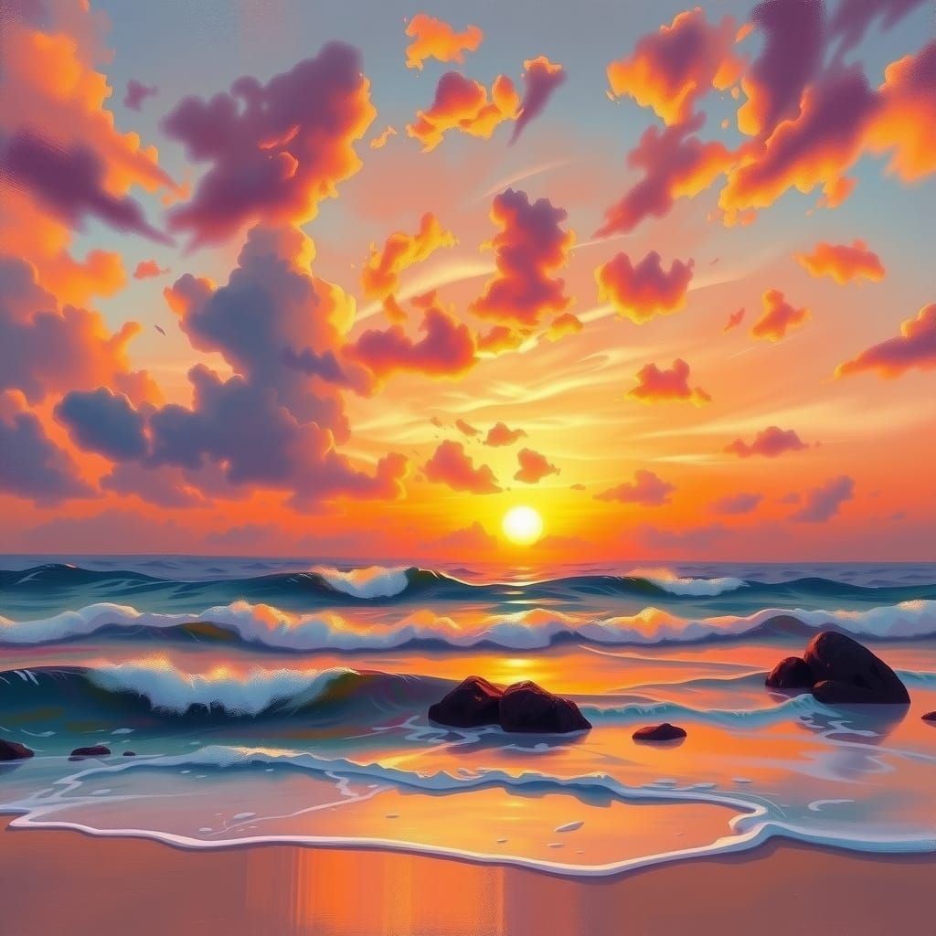 Warm Sunset Over Serene Ocean Waves