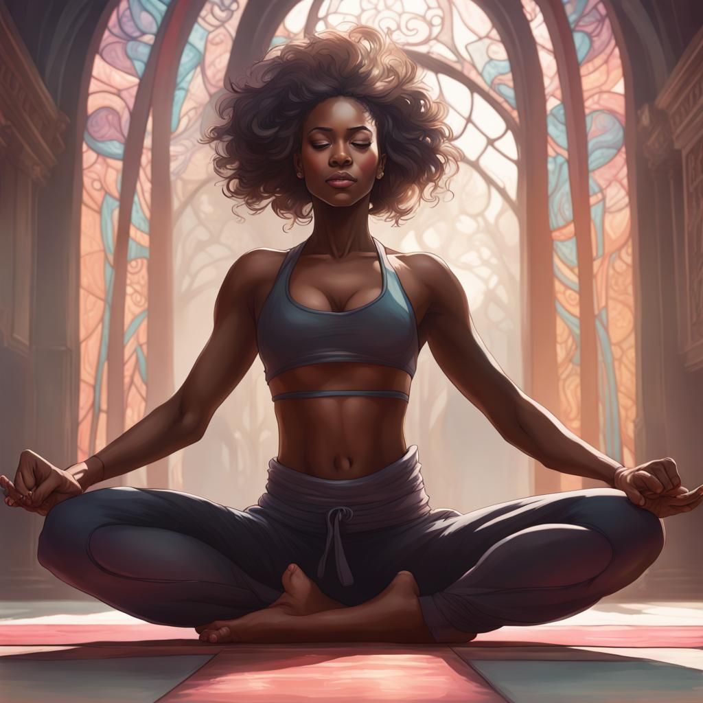 Detailed Portrait of a Black Woman Doing Yoga