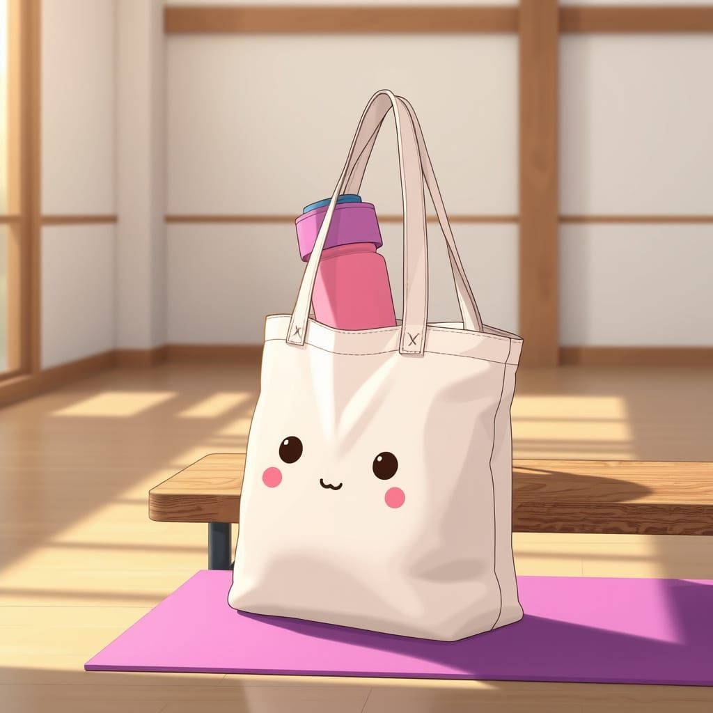 Kawaii Yoga Studio Scene with Tote Bag