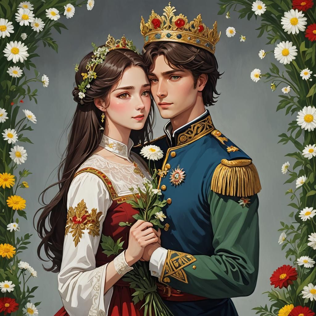 Young Couple on Throne in Disney 2D Style