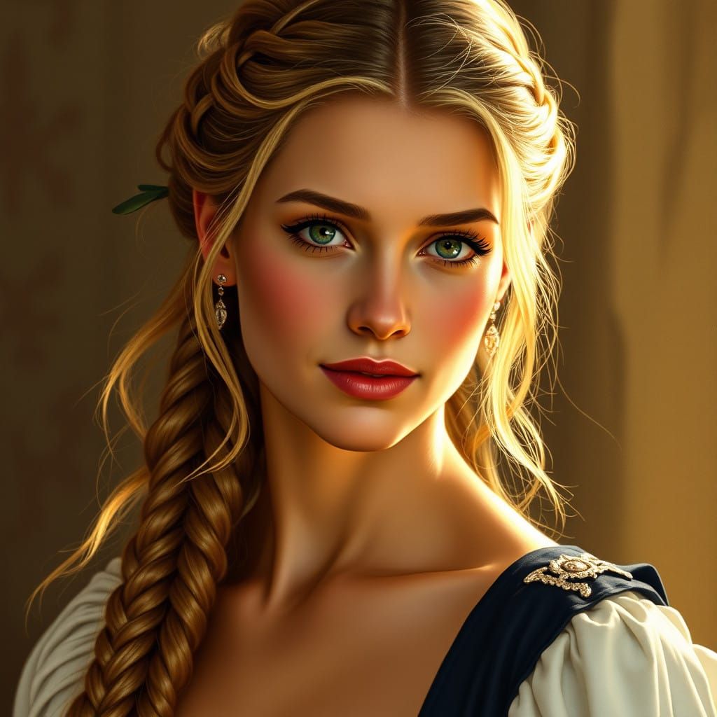 Elegant Breton Maid in Golden Light