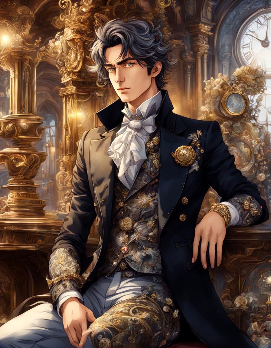 Elegant Bishounen Gentleman in Exquisite Steampunk Attire