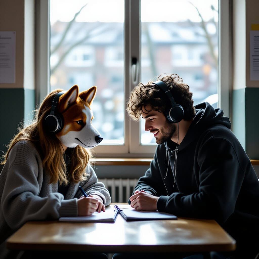 Cinematic Classroom Friendship with Dog Mask, 35mm Film