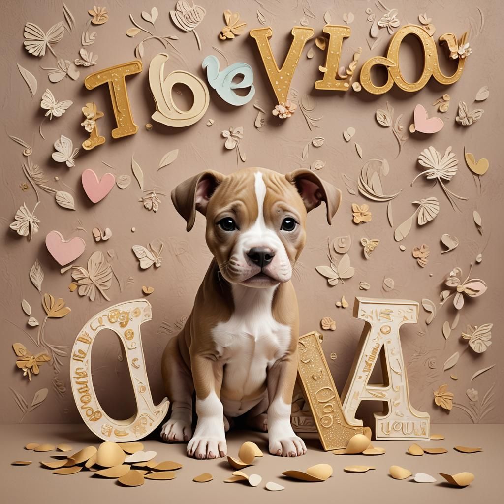 Whimsical 3D Puppy Illustration with I LOVE YOU Sign