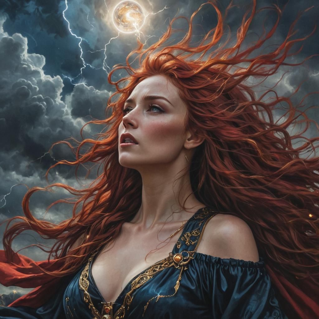 Goddess in Wind and Lightning: Fantasy Art Portrait