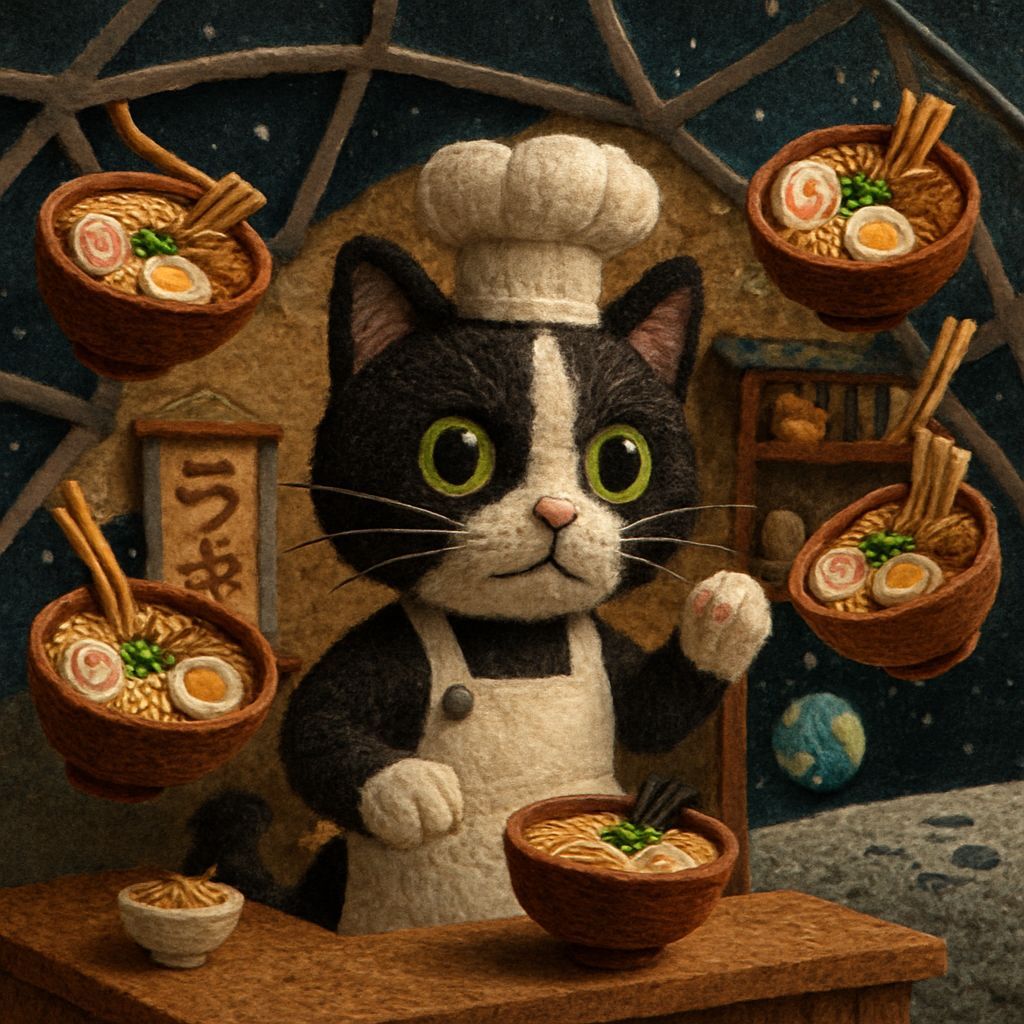 Lunar Cat Ramen Shop in Geodesic Dome Diorama