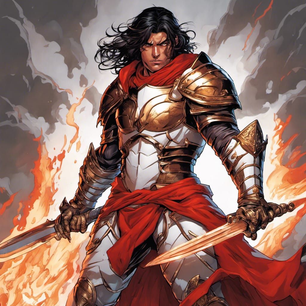 Fiery Red Warrior in Comic Book Style