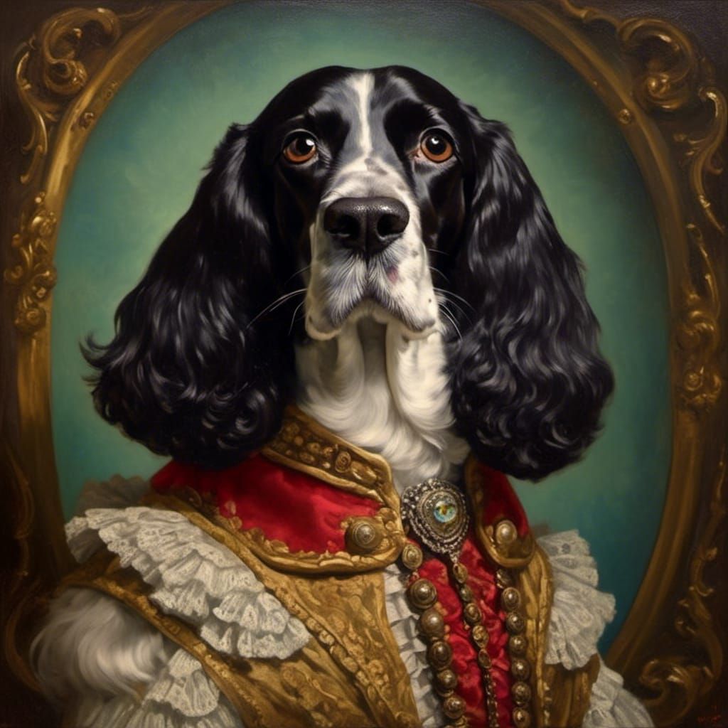 Dog as Laughing Cavalier in Pop Surrealist Style