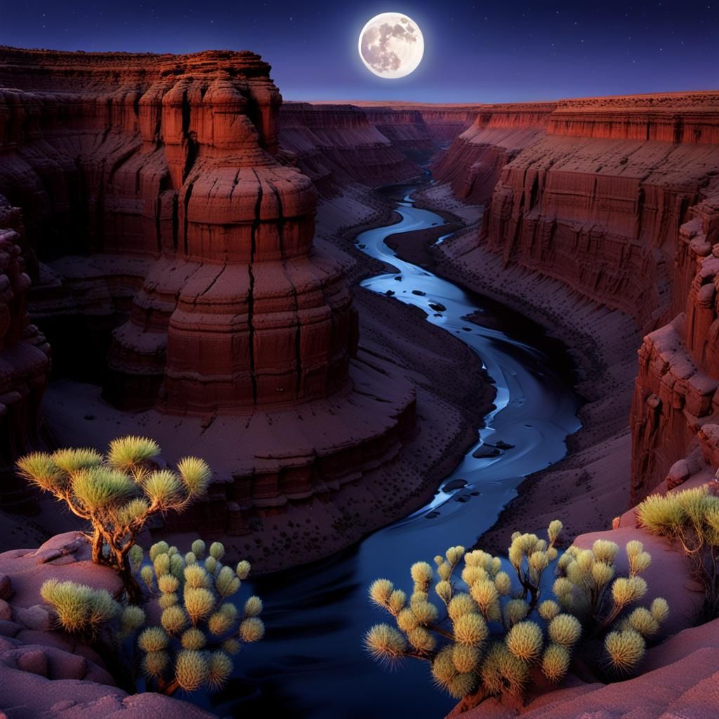 Moonlit Canyon at Night