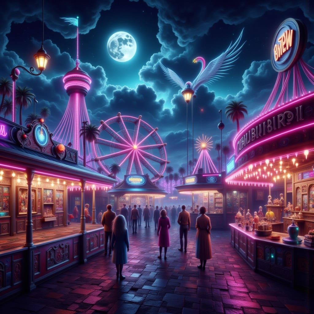 Mystical Carnival at Dusk in Digital Painting Style