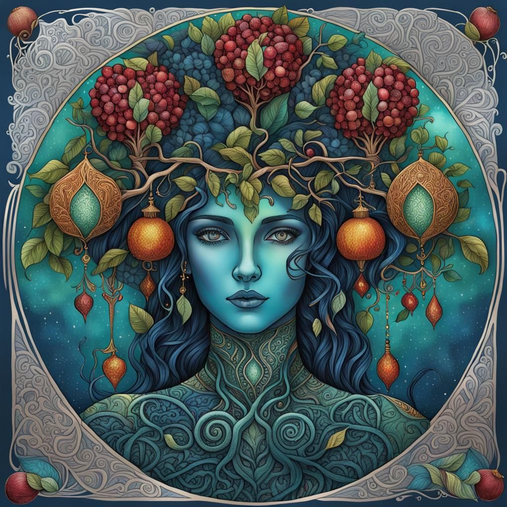 Lilith, Astarte, Asherah: Bioluminescent Zentangle Art