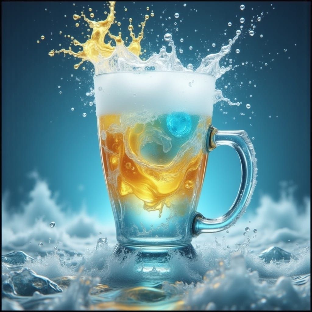 Effervescent Liquid Swirling into Crystal Tankard
