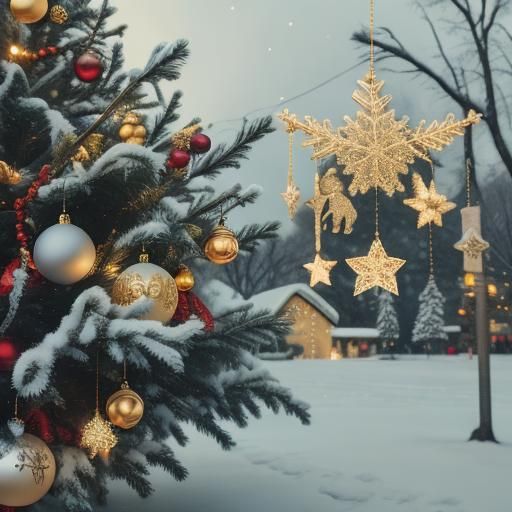 Vibrant Christmas Ornament Detail in Outline Glow Style