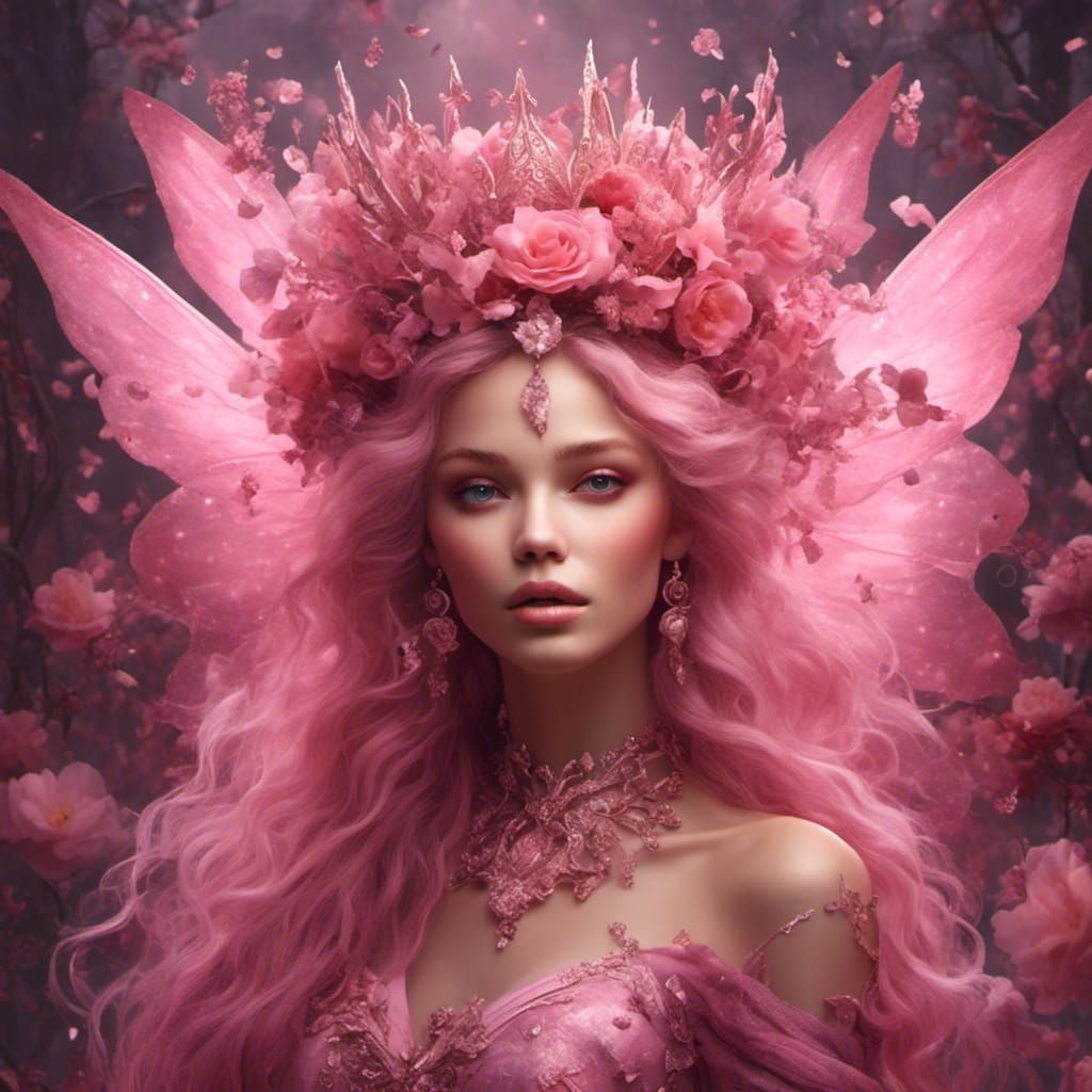 Beautiful Pink Fairy with Crown in Hyperreal Style