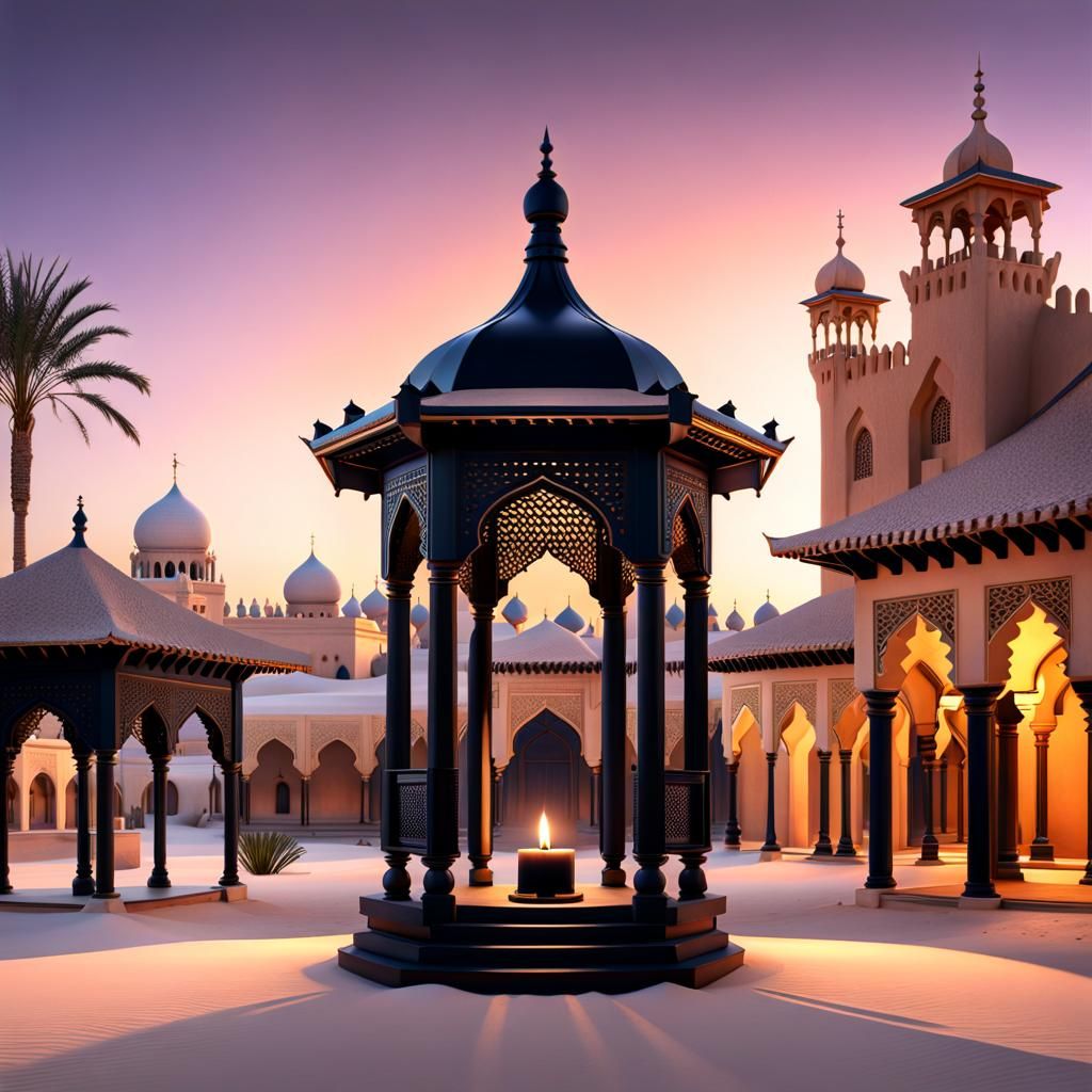 Moorish Gazebo with Lit Candle at Twilight