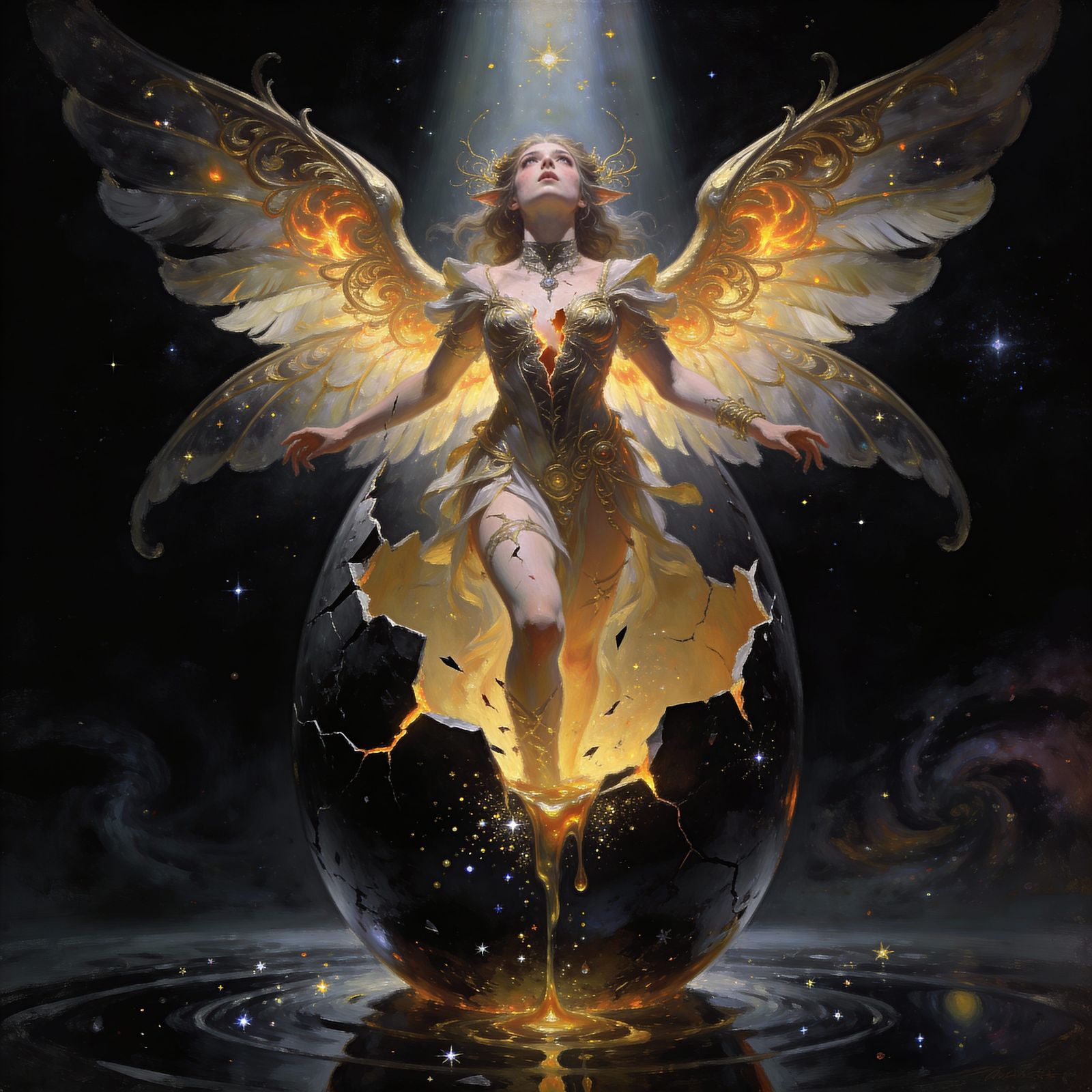 Gothic Punk Faerie's Celestial Birth from Obsidian Egg