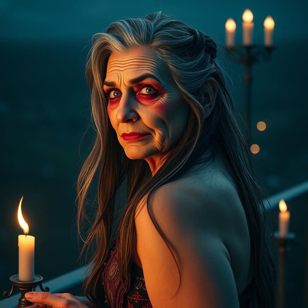 Elderly Juliet on Balcony: A Pre-Raphaelite-Inspired Portrai...