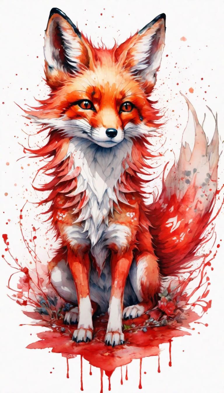 Chibi Nine-Tailed Fox Watercolour Art
