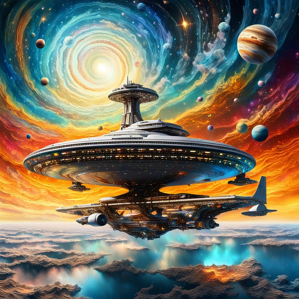 Surreal Starship Enterprise in Dreamlike Starscape