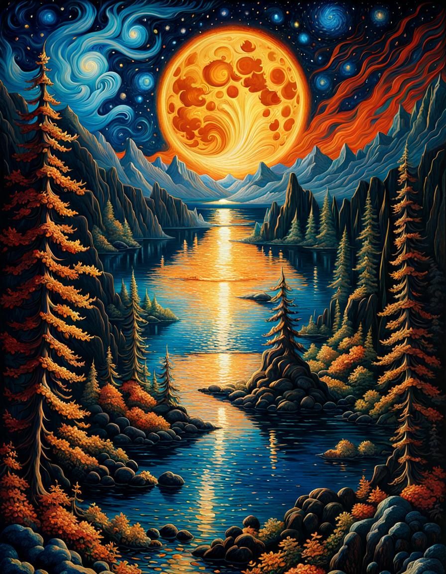 Obsidian Moon Reflects Fantasy Day: A Digital Art Piece