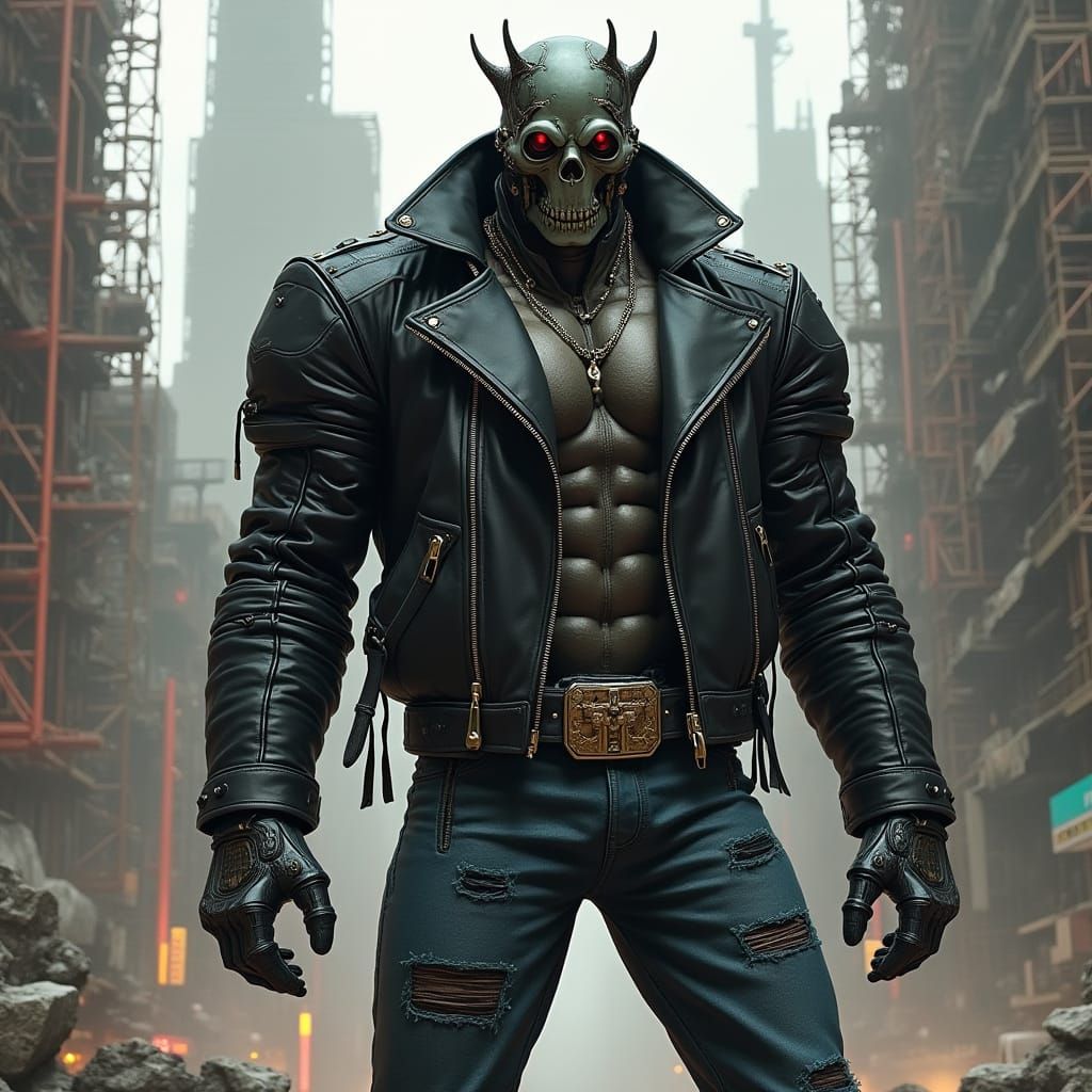 Grimlock in Dystopian Cityscape in Cyberpunk Style