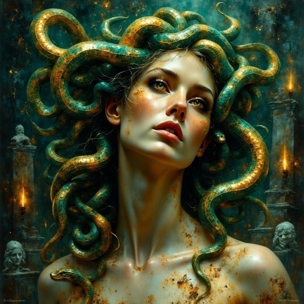 Medusa Portrait: Fierce Gorgon with Serpent Hair in Digital ...