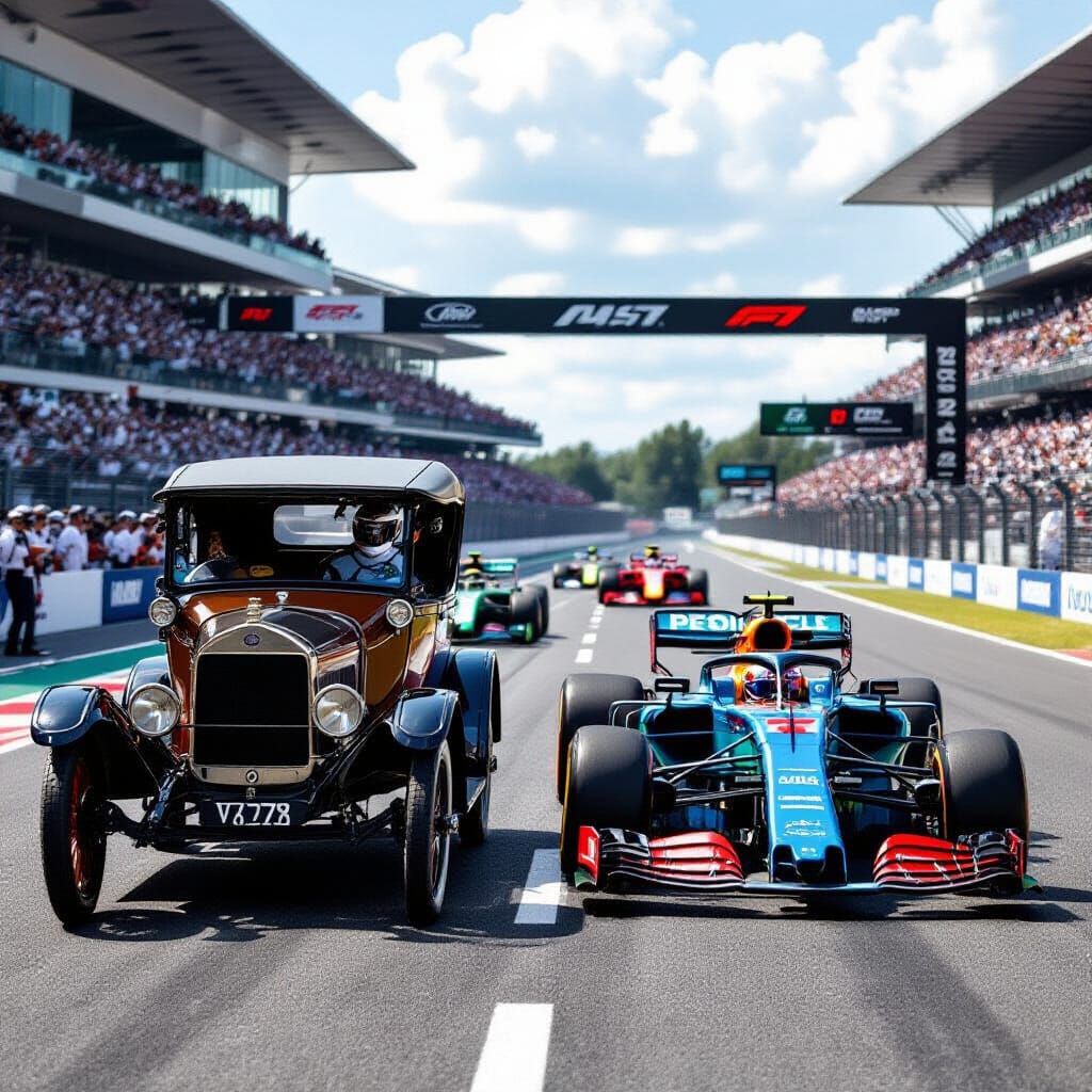Ford Model T vs. F1 Car at Race Start