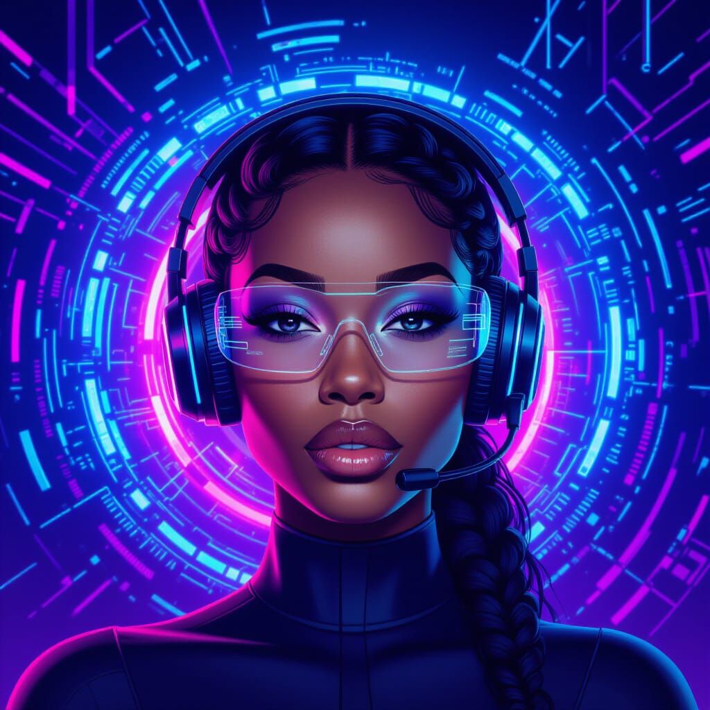 Futuristic Woman with Holographic Headset in Digital Art Sty...
