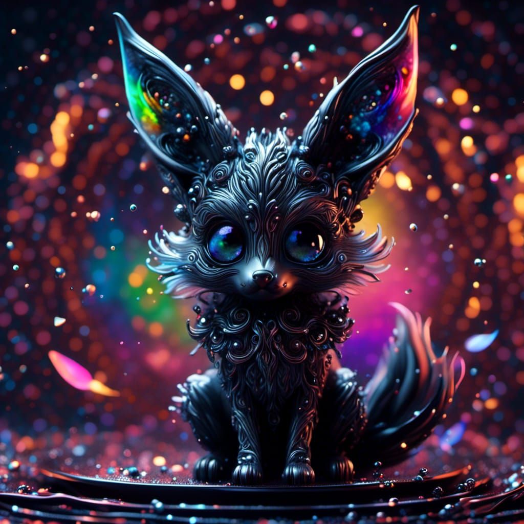Chibi Fennec Fox in Dark Goth Noir Surrealism