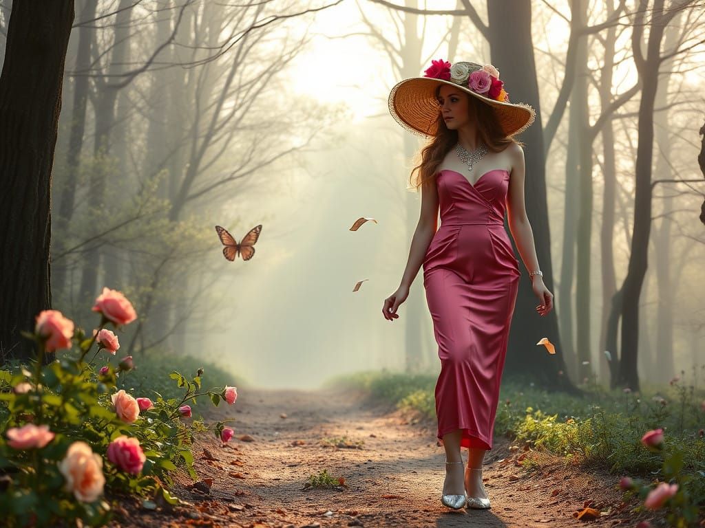 Elegant Lady Writer in Whimsical Spring Forest