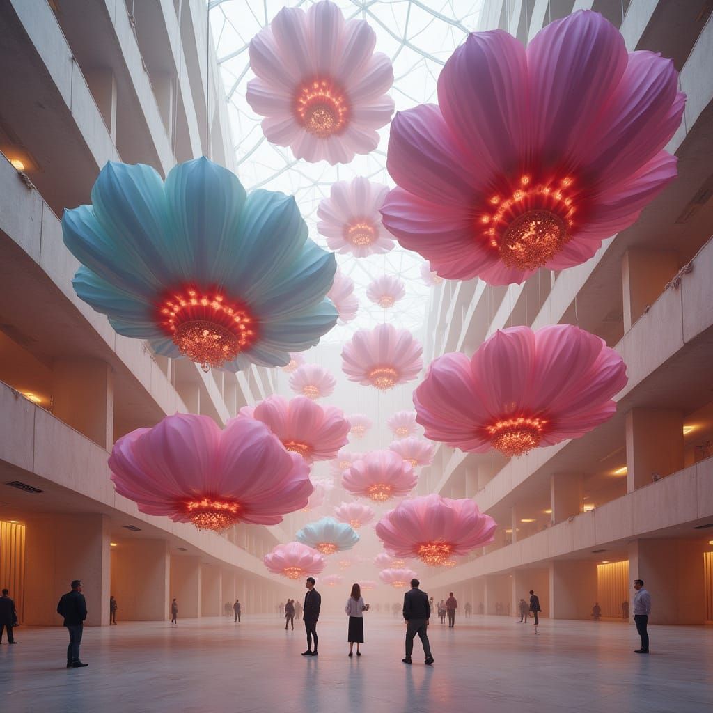 Biomorphic Flower Chandelier in Surreal Architecture