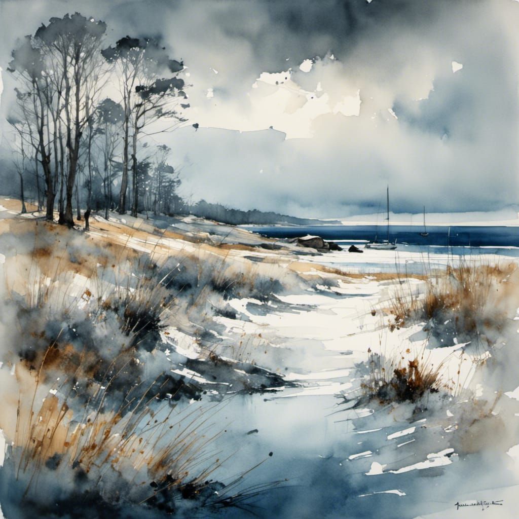 Cape Cod Rainy Winter Day Watercolor