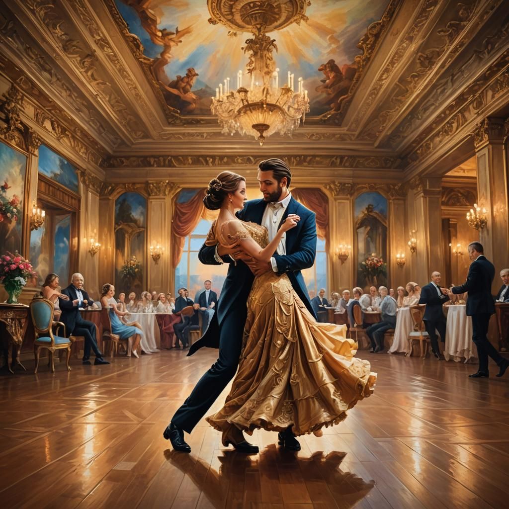 Romantic Ballroom Dance in Oil Painting Style