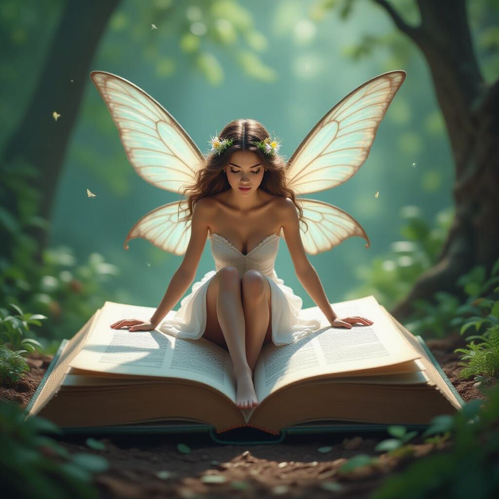 Paradise Fairy Emerges from an Open Book