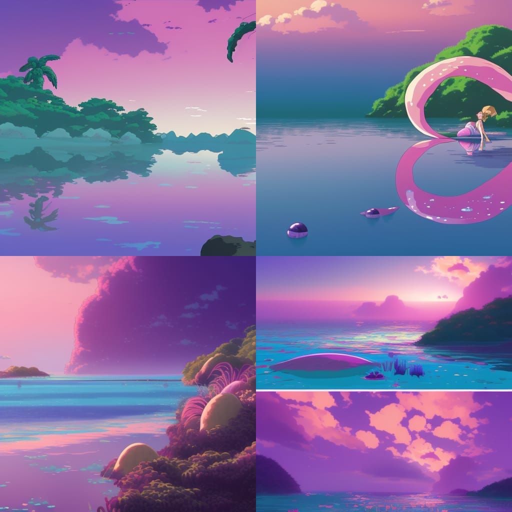 Pink Seashell Island in Anime Style