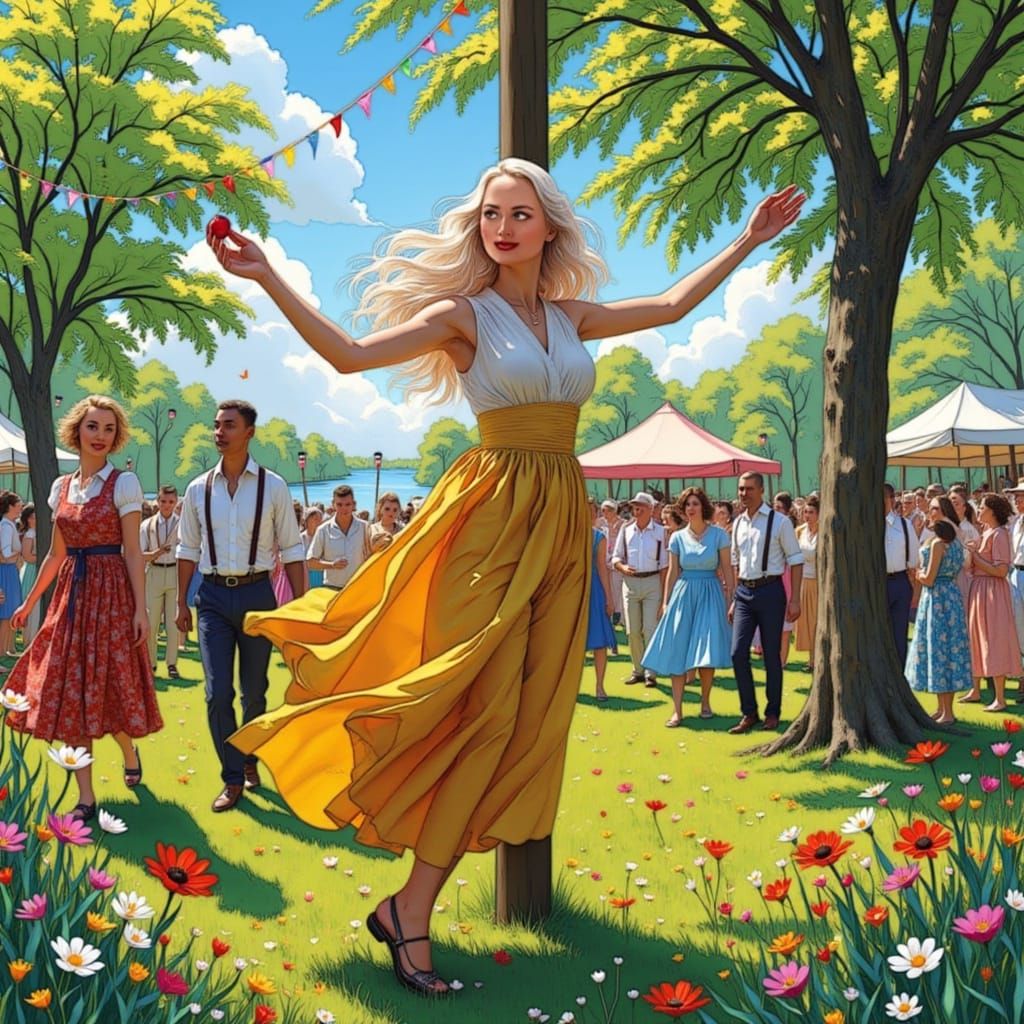 Swedish Midsummer Festival Dance in Folklore Style