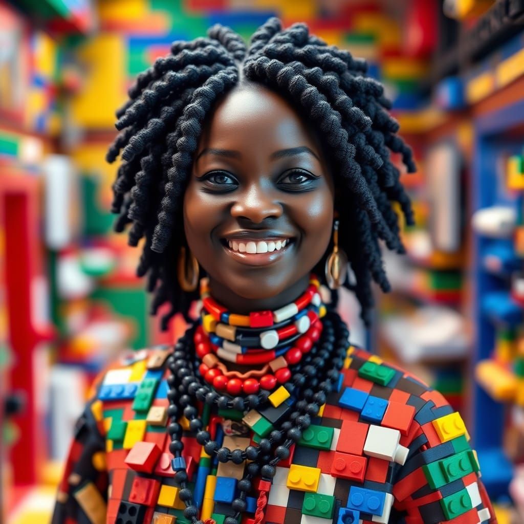 Lego Brick Woman in Detailed Interior