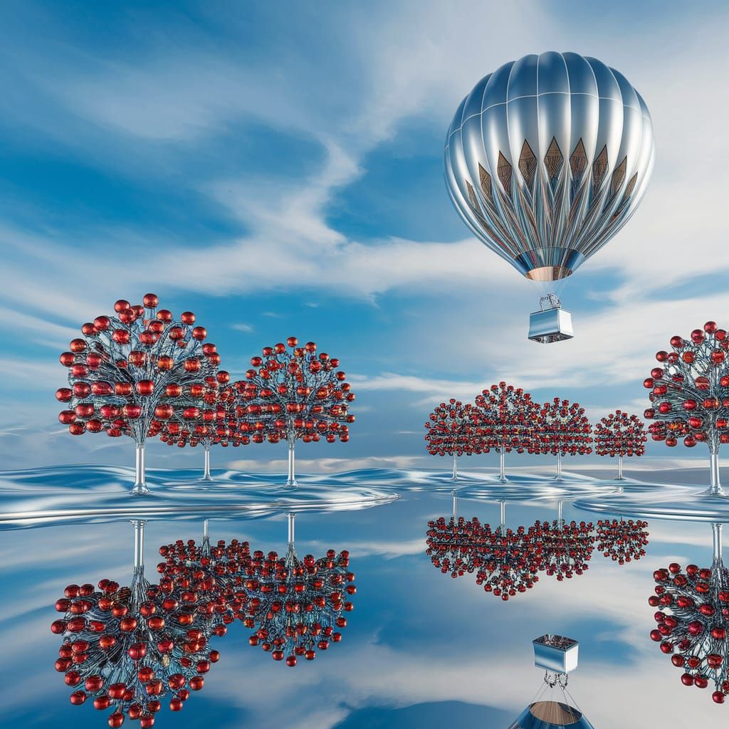 Chrome Hot Air Balloon Over Metallic World