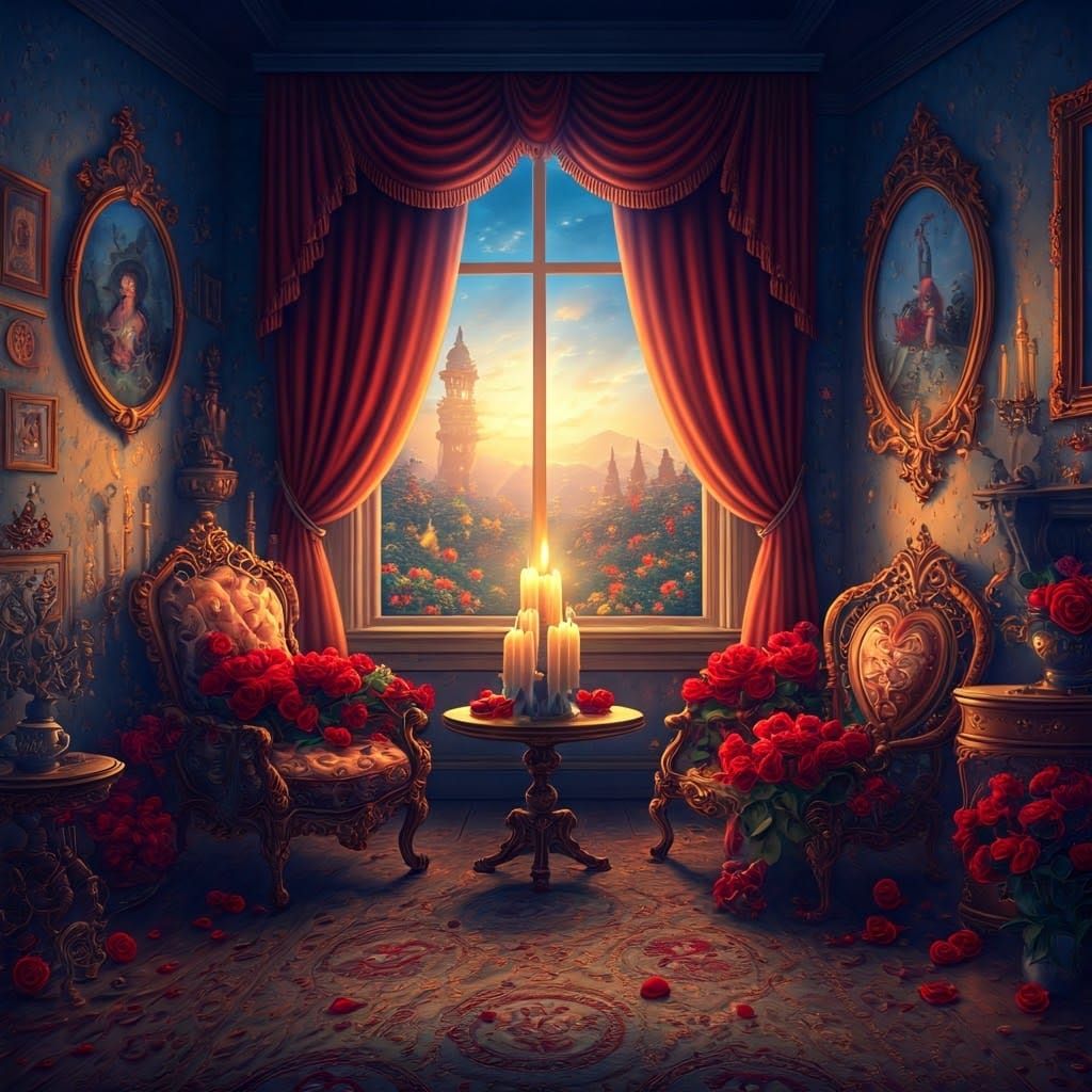 Whimsical Candlelit Sanctuary with Ruby Roses and Hearts
