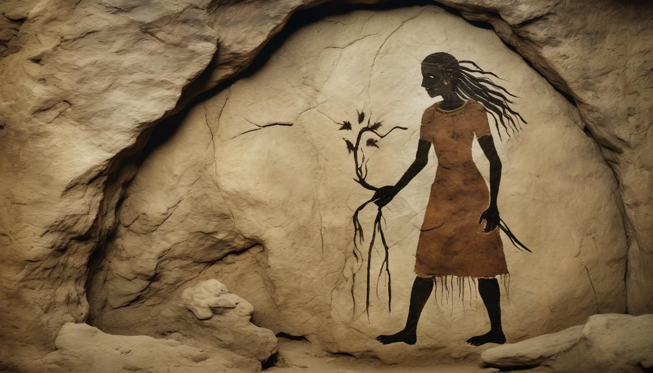 Cave painting of an ancient peasant woman