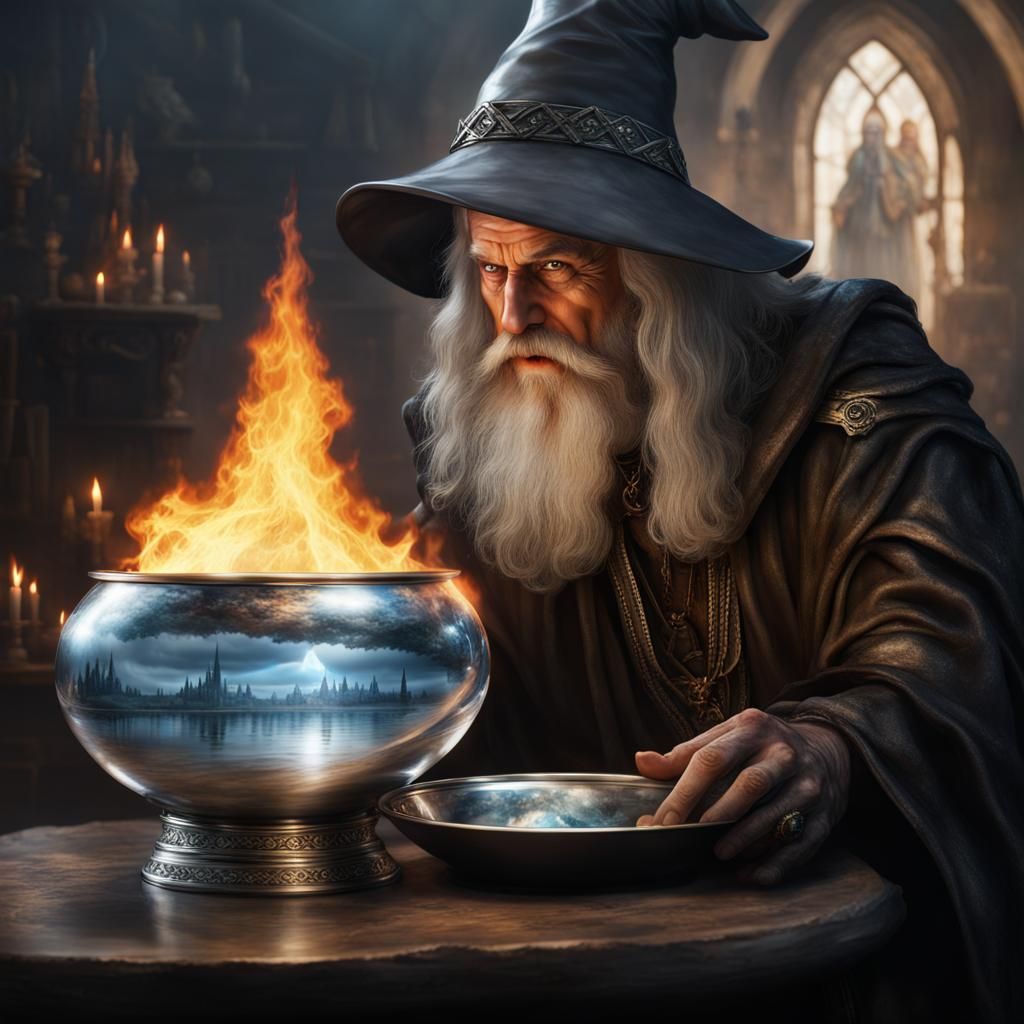 Wizard's Prophecy Reflected in Magic Bowl