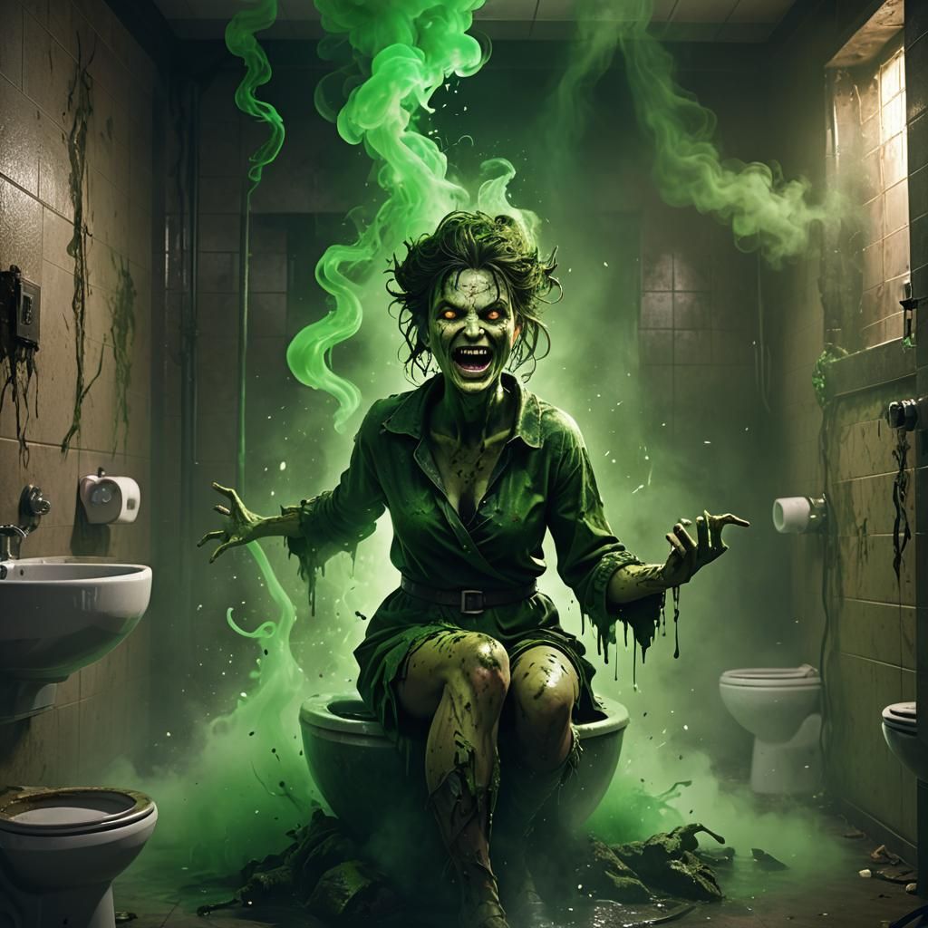 Menacing Regan Emerges from Toilet in Dark Fantasy Style